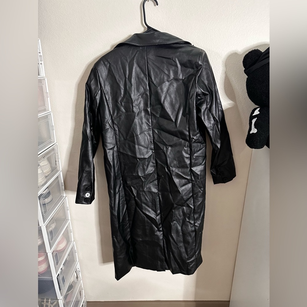 Black leather trench coat